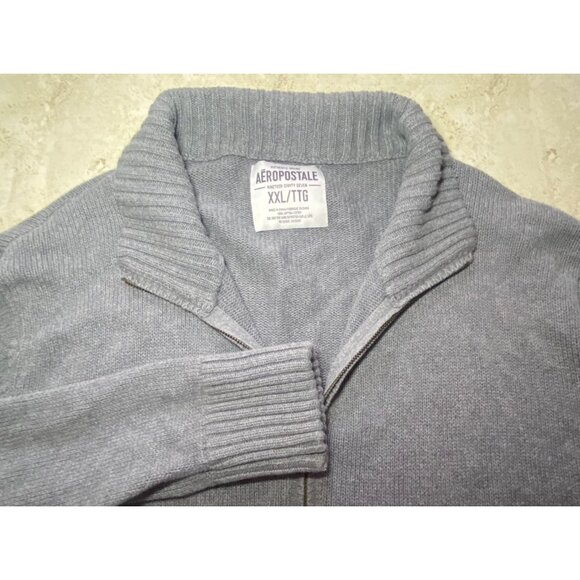 Aeropostale Gray Full-Zip Cardigan Sweater Ribbed Hem Cuffs Warm Preppy - Picture 1 of 10